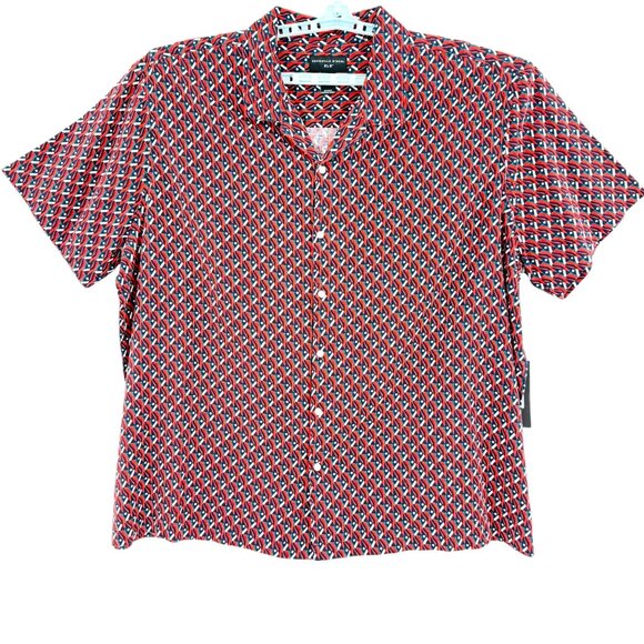 Shaquille O'Neal XLG Men's Multi Geo Linen Blend Red/Navy Woven Shirt Sz XLT NWT - Picture 1 of 8